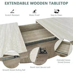 MooxvMoo 63-79 Rectangular Extendable Dining Table, Travertine-Inspired Veined Pattern, Modern Minimalist Design for Kitchen and Living Room, White