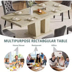 MooxvMoo 63-79 Rectangular Extendable Dining Table, Travertine-Inspired Veined Pattern, Modern Minimalist Design for Kitchen and Living Room, White