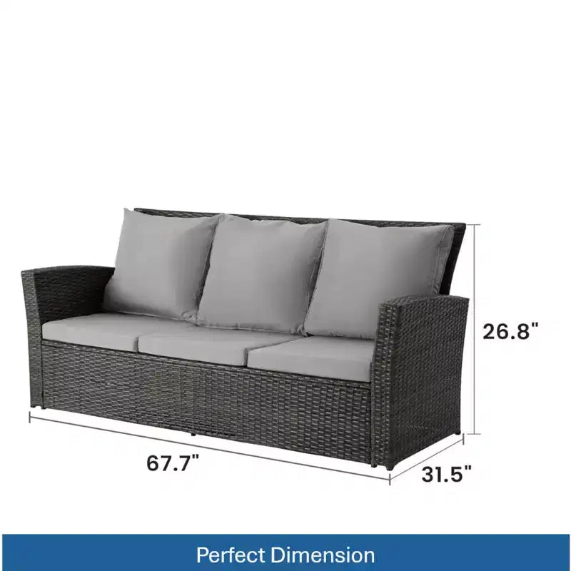 GDFStudio Moina 3-Seat Outdoor 67.7 Wicker Sofa with Water-Resistant Cushions