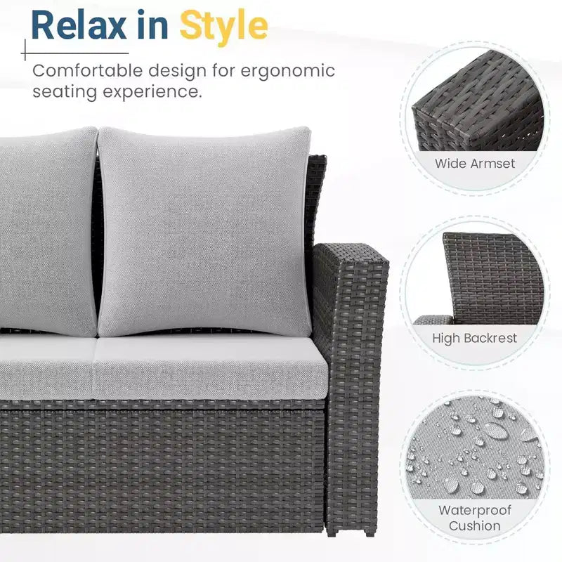 GDFStudio Moina 3-Seat Outdoor 67.7 Wicker Sofa with Water-Resistant Cushions