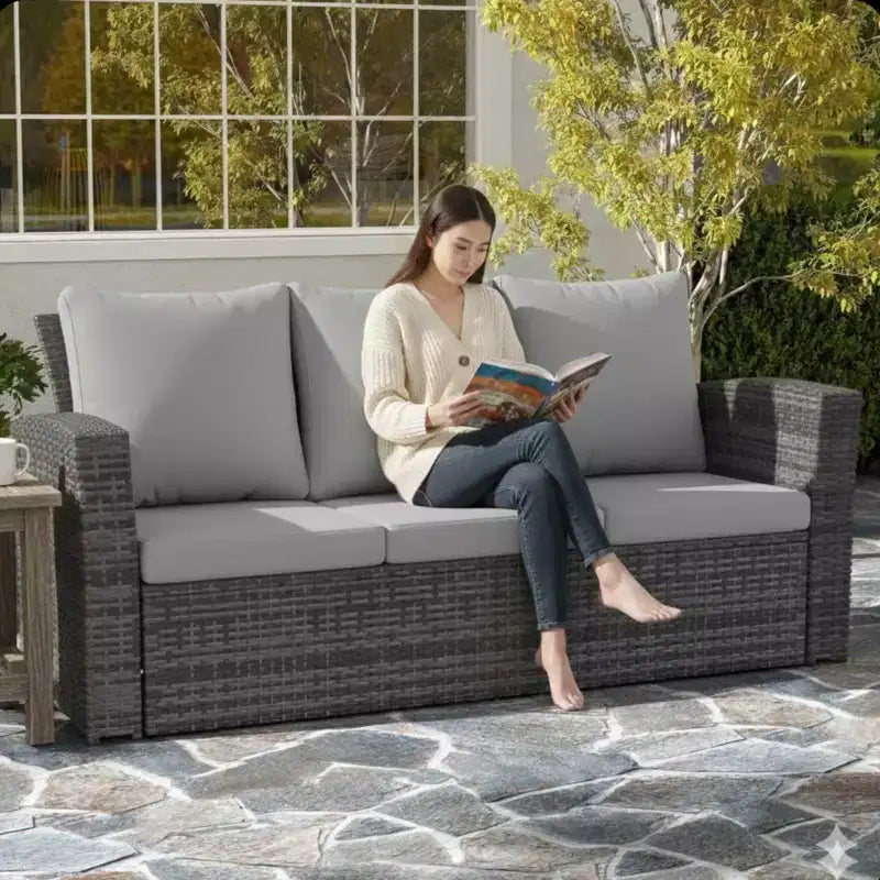 GDFStudio Moina 3-Seat Outdoor 67.7 Wicker Sofa with Water-Resistant Cushions