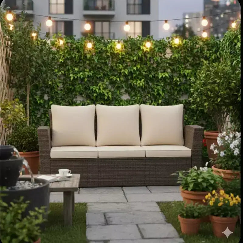 GDFStudio Moina 3-Seat Outdoor 67.7 Wicker Sofa with Water-Resistant Cushions
