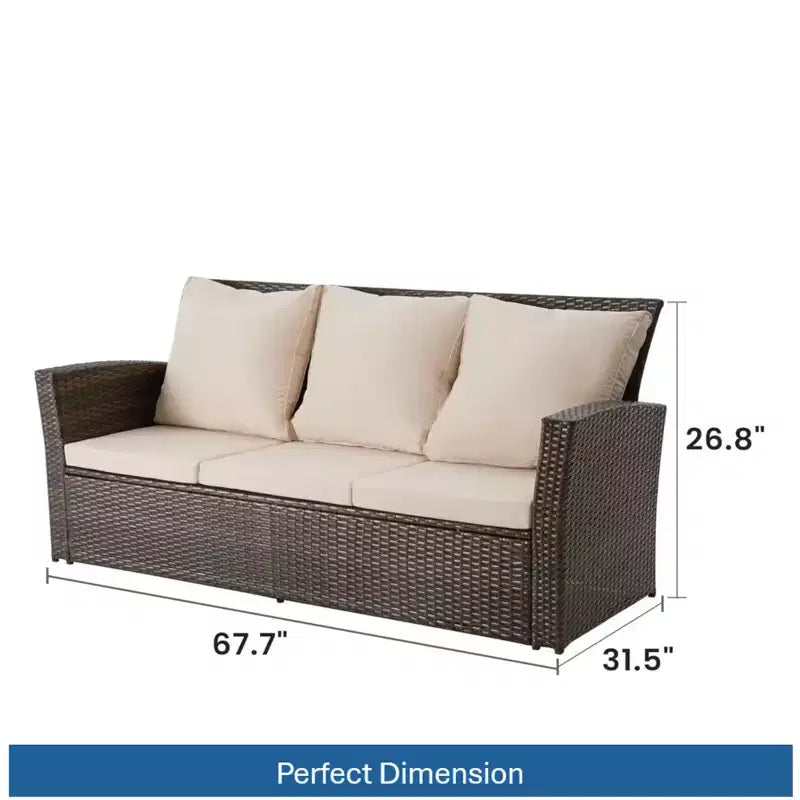 GDFStudio Moina 3-Seat Outdoor 67.7 Wicker Sofa with Water-Resistant Cushions
