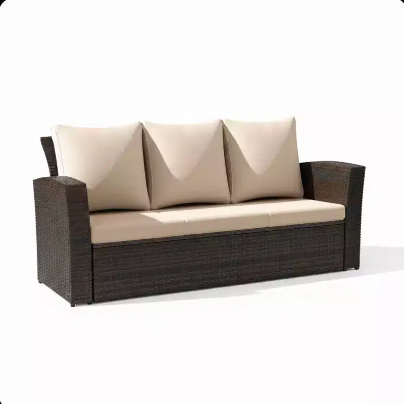GDFStudio Moina 3-Seat Outdoor 67.7 Wicker Sofa with Water-Resistant Cushions