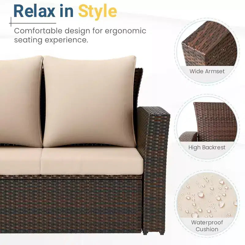 GDFStudio Moina 3-Seat Outdoor 67.7 Wicker Sofa with Water-Resistant Cushions