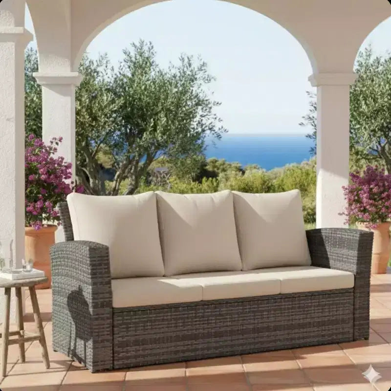 GDFStudio Moina 3-Seat Outdoor 67.7 Wicker Sofa with Water-Resistant Cushions
