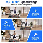 5HP Foldable Treadmill for Home w/ 20% Auto Incline&12MPH,400lbs Capacity,Portable Treadmill,Personalized Workout w/ APP,Running Walking treadmill