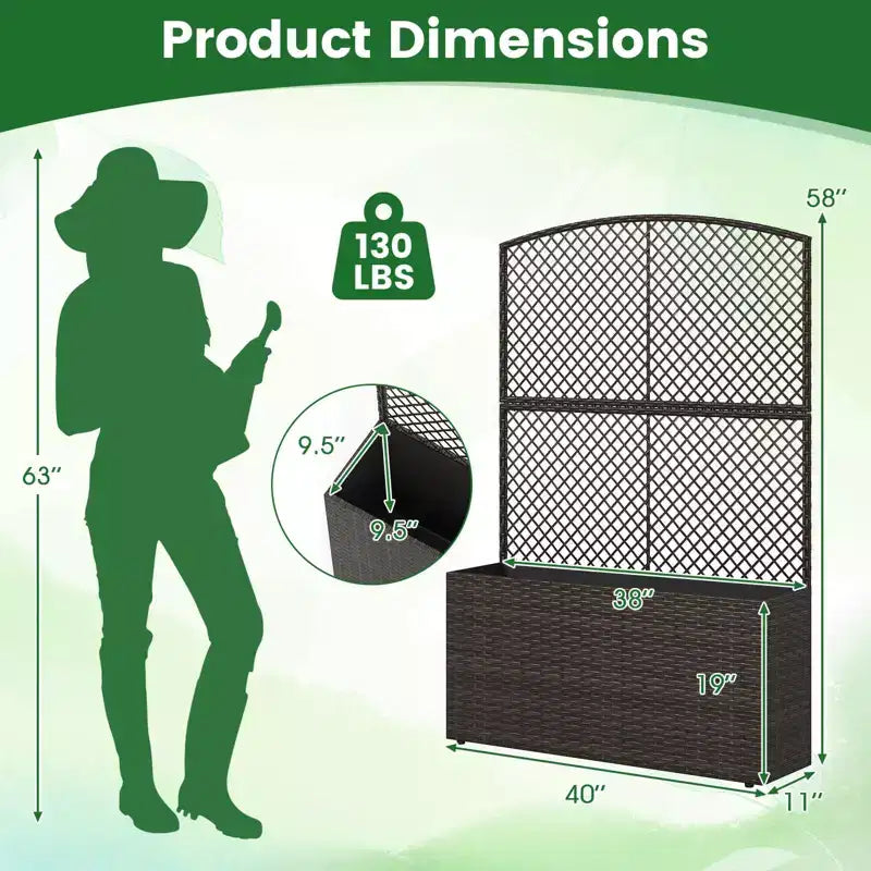 Costway 1/2 PCS 58 Raised Garden Bed with Trellis, Wicker Planter Box with Privacy Screen Brown/Black