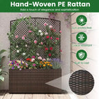 Costway 1/2 PCS 58 Raised Garden Bed with Trellis, Wicker Planter Box with Privacy Screen Brown/Black