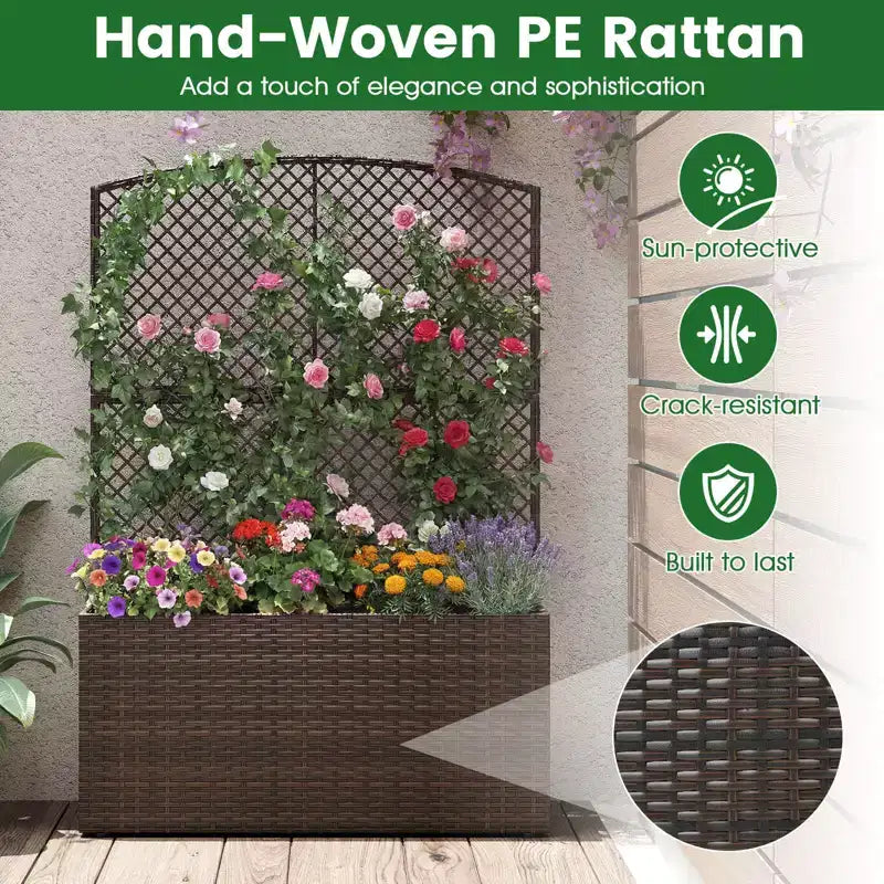 Costway 1/2 PCS 58 Raised Garden Bed with Trellis, Wicker Planter Box with Privacy Screen Brown/Black
