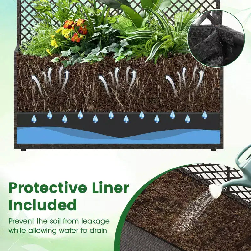 Costway 1/2 PCS 58 Raised Garden Bed with Trellis, Wicker Planter Box with Privacy Screen Brown/Black