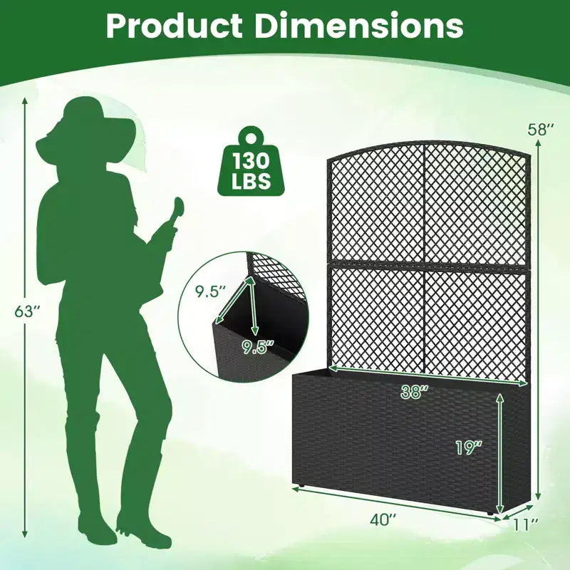 Costway 1/2 PCS 58 Raised Garden Bed with Trellis, Wicker Planter Box with Privacy Screen Brown/Black