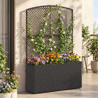 Costway 1/2 PCS 58 Raised Garden Bed with Trellis, Wicker Planter Box with Privacy Screen Brown/Black