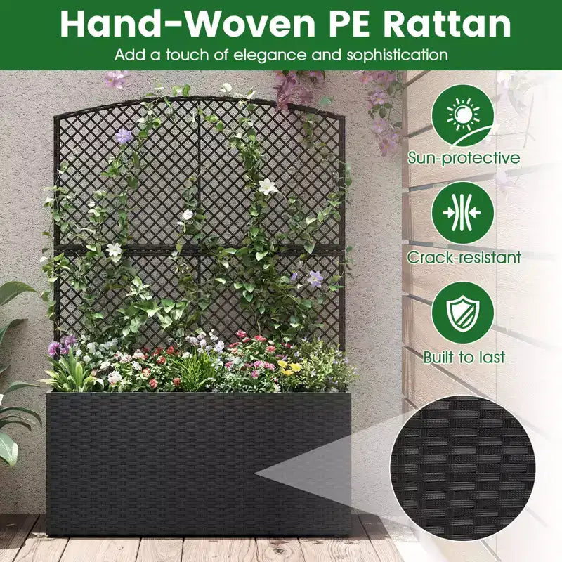 Costway 1/2 PCS 58 Raised Garden Bed with Trellis, Wicker Planter Box with Privacy Screen Brown/Black