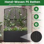 Costway 1/2 PCS 58 Raised Garden Bed with Trellis, Wicker Planter Box with Privacy Screen Brown/Black