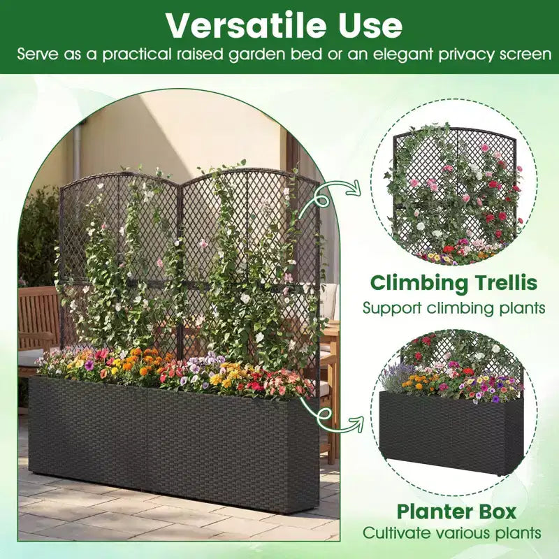 Costway 1/2 PCS 58 Raised Garden Bed with Trellis, Wicker Planter Box with Privacy Screen Brown/Black
