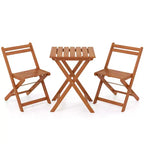 Costway 3 PCS Outdoor Wood Bistro Set w/ 2 Folding Chairs & Dining Table for Backyard