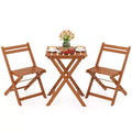 Costway 3 PCS Outdoor Wood Bistro Set w/ 2 Folding Chairs & Dining Table for Backyard