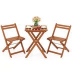 Costway 3 PCS Outdoor Wood Bistro Set w/ 2 Folding Chairs & Dining Table for Backyard