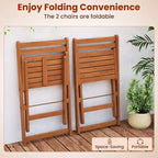 Costway 3 PCS Outdoor Wood Bistro Set w/ 2 Folding Chairs & Dining Table for Backyard