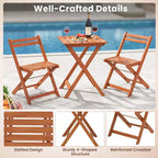 Costway 3 PCS Outdoor Wood Bistro Set w/ 2 Folding Chairs & Dining Table for Backyard