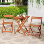 Costway 3 PCS Outdoor Wood Bistro Set w/ 2 Folding Chairs & Dining Table for Backyard