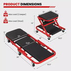 Costway 2-in-1 Z-Shaped Rolling Garage Stool, 36 Folding Flat Automotive Creeper