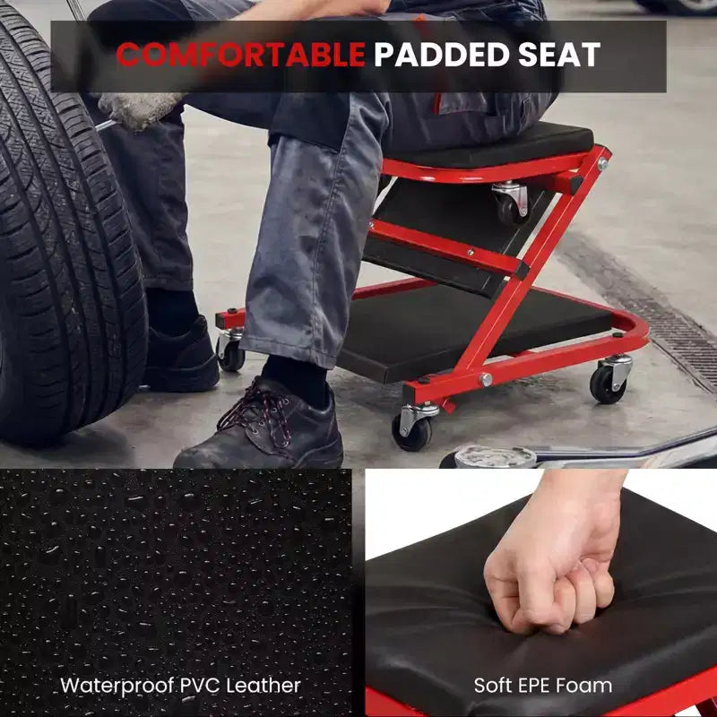 Costway 2-in-1 Z-Shaped Rolling Garage Stool, 36 Folding Flat Automotive Creeper