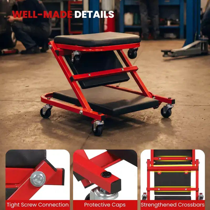 Costway 2-in-1 Z-Shaped Rolling Garage Stool, 36 Folding Flat Automotive Creeper
