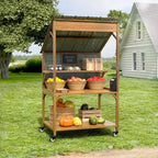 GDLF Farm StandWooden Farmers Market Stand with Metal Roof for Farmhouse Decor, Events & Small Business Display