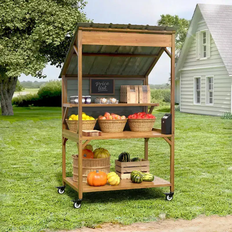 GDLF Farm StandWooden Farmers Market Stand with Metal Roof for Farmhouse Decor, Events & Small Business Display