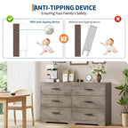 6 Drawer Double Dresser for Bedroom, Modern Wood Chest of Drawers with Metal Handles, Wide Storage Cabinet for Living Room Home Office