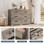 6 Drawer Double Dresser for Bedroom, Modern Wood Chest of Drawers with Metal Handles, Wide Storage Cabinet for Living Room Home Office