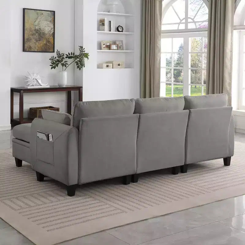 GDFStudio Lancelot 85 Inch Contemporary Chenille Upholstered L-Shaped Sectional Sofa with Storage Ottoman