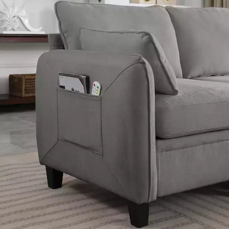 GDFStudio Lancelot 85 Inch Contemporary Chenille Upholstered L-Shaped Sectional Sofa with Storage Ottoman