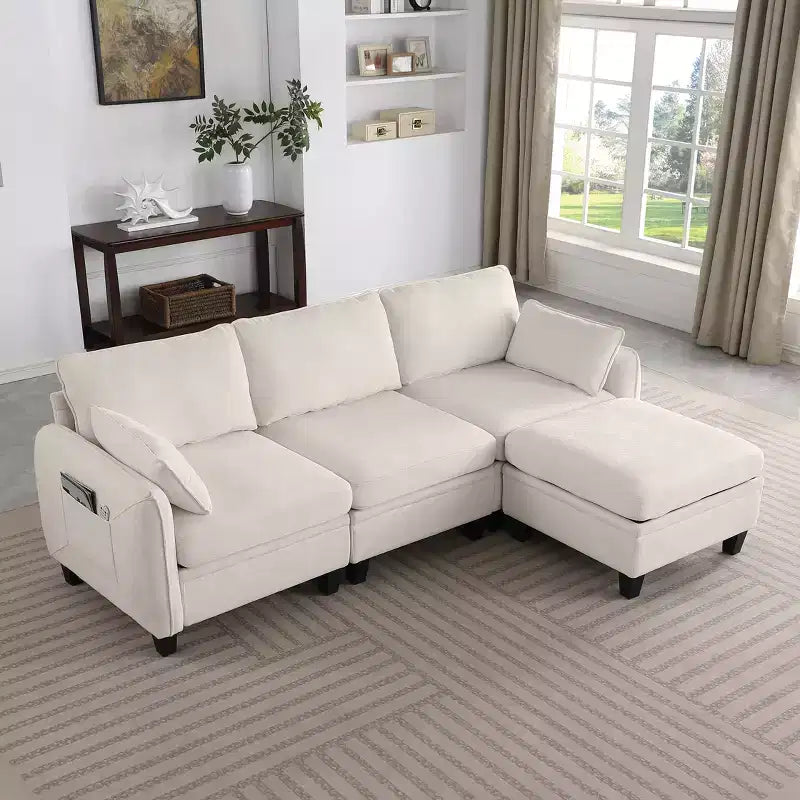 GDFStudio Lancelot 85 Inch Contemporary Chenille Upholstered L-Shaped Sectional Sofa with Storage Ottoman