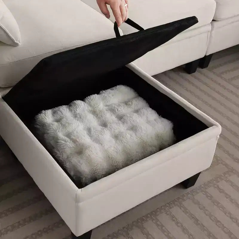 GDFStudio Lancelot 85 Inch Contemporary Chenille Upholstered L-Shaped Sectional Sofa with Storage Ottoman