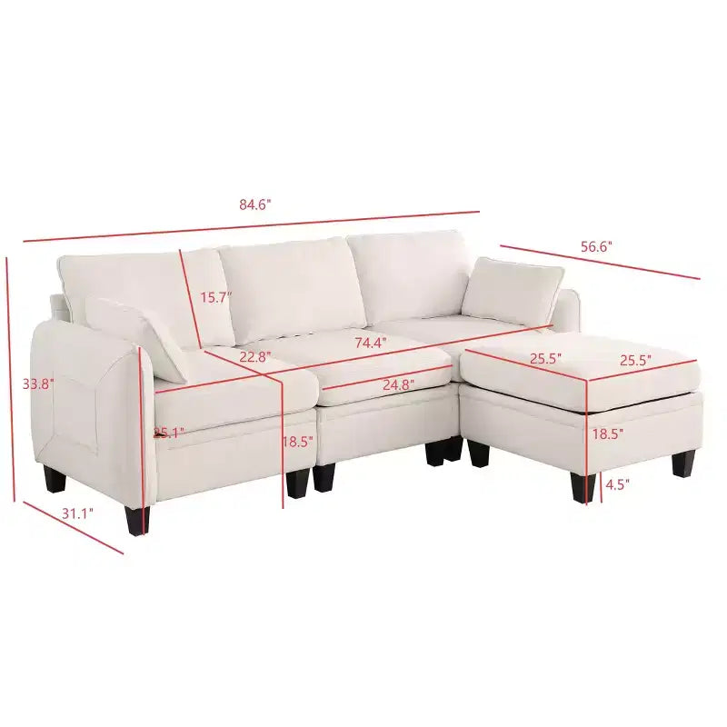GDFStudio Lancelot 85 Inch Contemporary Chenille Upholstered L-Shaped Sectional Sofa with Storage Ottoman