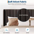 Velvet Upholstered Platform Bed Frame with Vertical Channel Tufted Wingback Headboard, Strong Wooden Slats Support, No Box Spring Needed