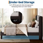 Velvet Upholstered Platform Bed Frame with Vertical Channel Tufted Wingback Headboard, Strong Wooden Slats Support, No Box Spring Needed