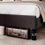 Velvet Upholstered Platform Bed Frame with Vertical Channel Tufted Wingback Headboard, Strong Wooden Slats Support, No Box Spring Needed