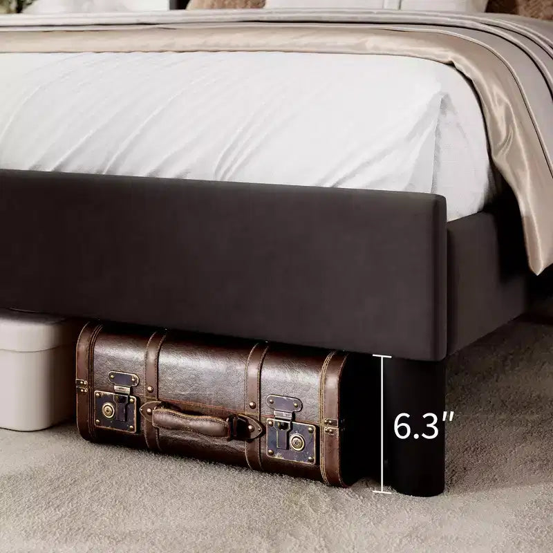 Velvet Upholstered Platform Bed Frame with Vertical Channel Tufted Wingback Headboard, Strong Wooden Slats Support, No Box Spring Needed