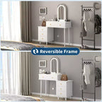 Makeup Vanity Desk with Mirror, Modern Vanity Table, 2 Drawers & Adjustable 3-Drawer Cabinet, for Bedroom