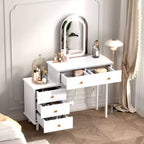 Makeup Vanity Desk with Mirror, Modern Vanity Table, 2 Drawers & Adjustable 3-Drawer Cabinet, for Bedroom