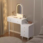 Makeup Vanity Desk with Mirror, Modern Vanity Table, 2 Drawers & Adjustable 3-Drawer Cabinet, for Bedroom