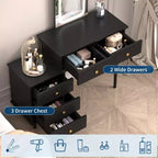 Makeup Vanity Desk with Mirror, Modern Vanity Table, 2 Drawers & Adjustable 3-Drawer Cabinet, for Bedroom