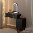 Makeup Vanity Desk with Mirror, Modern Vanity Table, 2 Drawers & Adjustable 3-Drawer Cabinet, for Bedroom