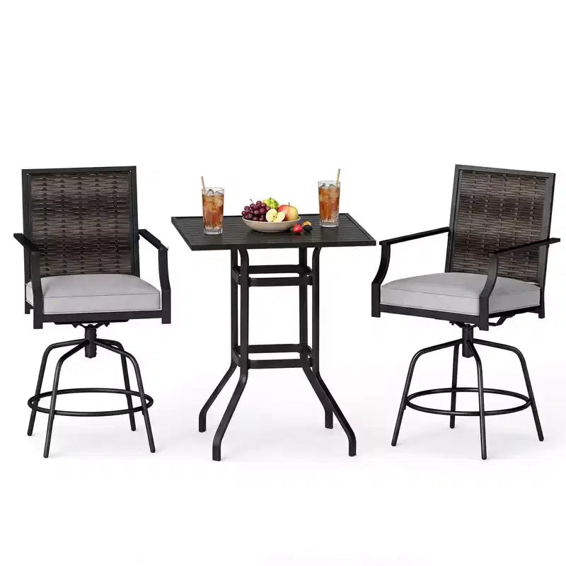 Costway 3 Pieces Outdoor Swivel Bar Set,High Top Patio Bar Table and Rattan Wicker Chair