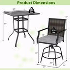 Costway 3 Pieces Outdoor Swivel Bar Set,High Top Patio Bar Table and Rattan Wicker Chair