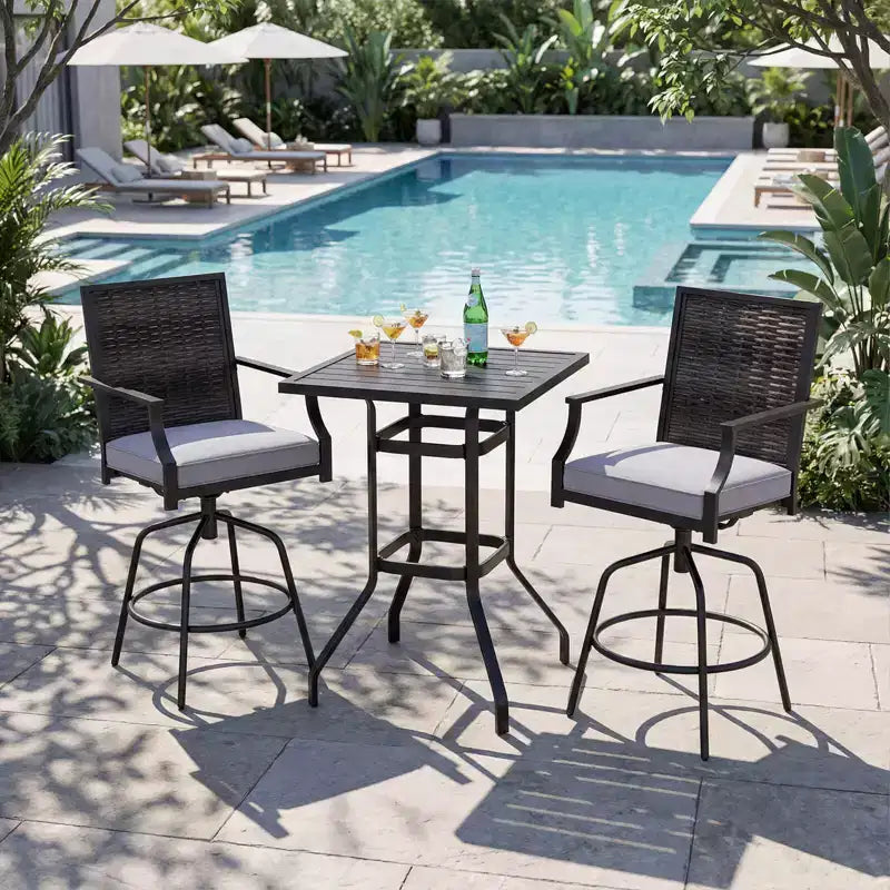 Costway 3 Pieces Outdoor Swivel Bar Set,High Top Patio Bar Table and Rattan Wicker Chair